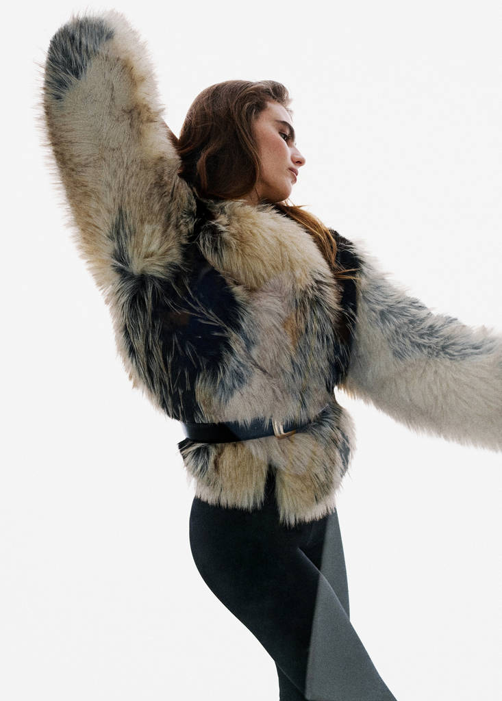 Two-tone faux fur jacket by Mango