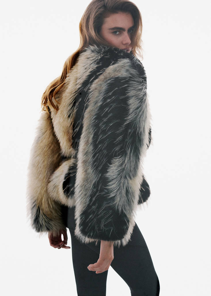 Two-tone faux fur jacket by Mango