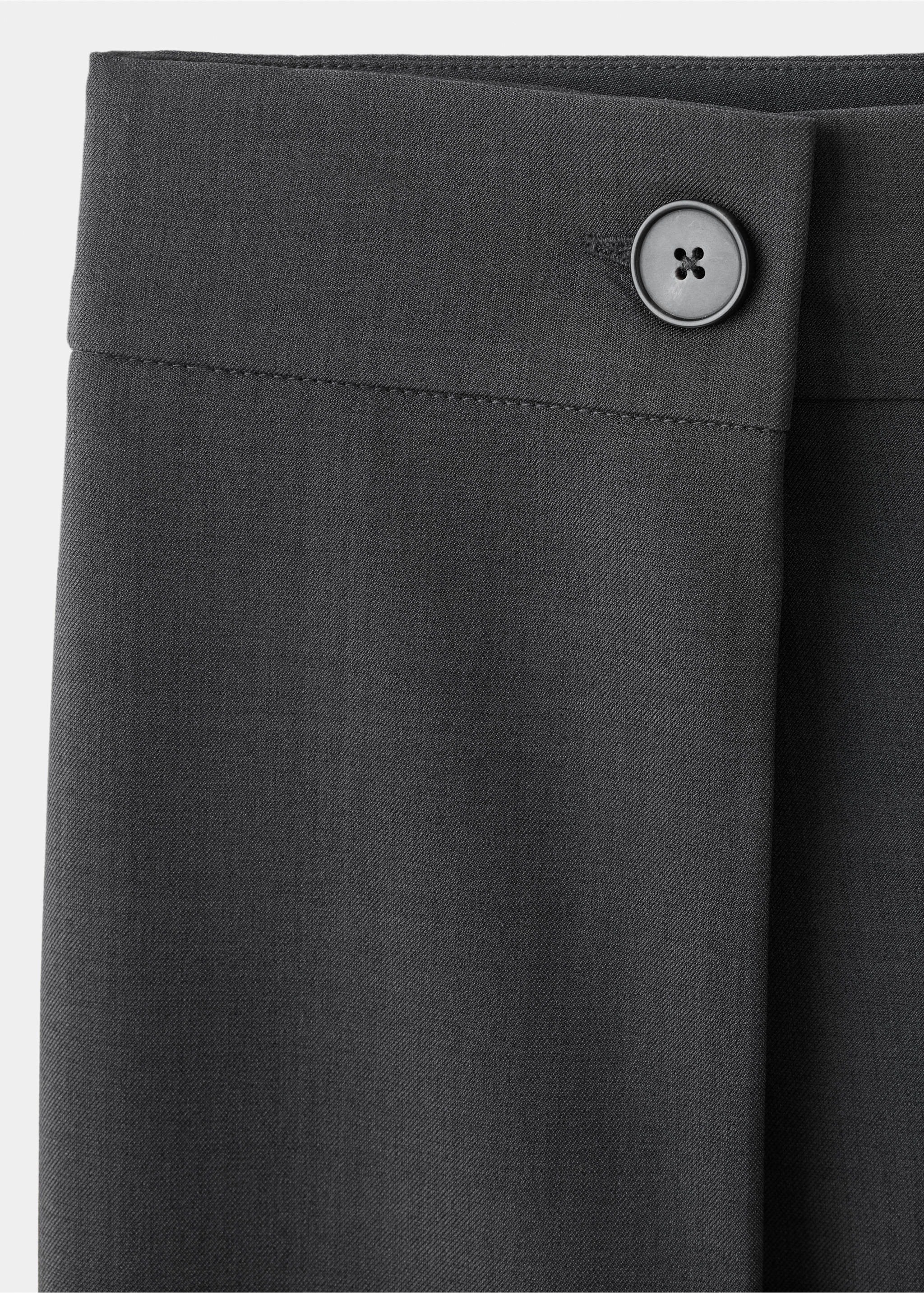 Close-up of dark grey trousers waistband and button detail., Grey. Ref: 37059117-00.