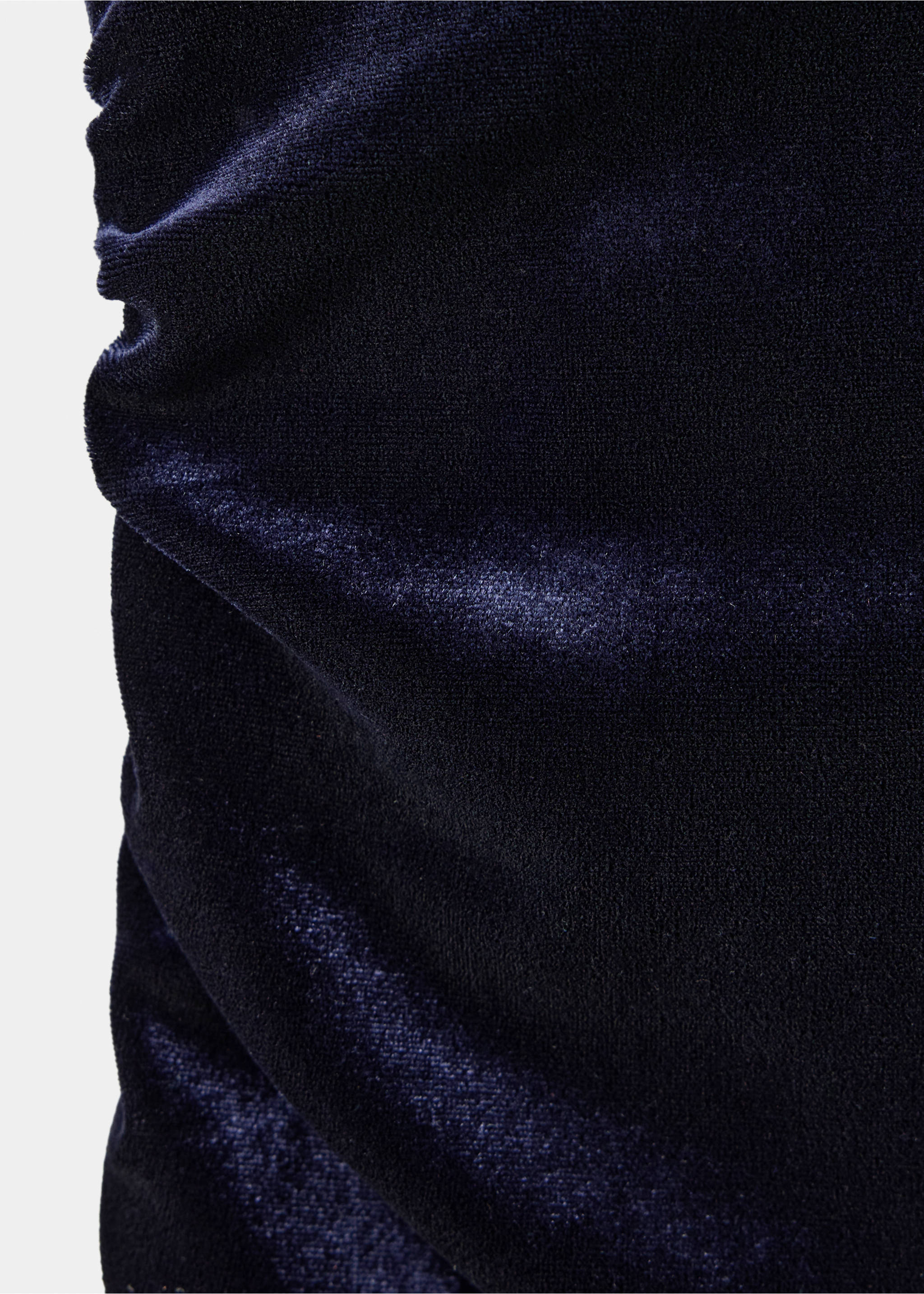 Navy blue velvet jumpsuit detail showing textured fabric., Night Blue. Ref: 37059130-00.