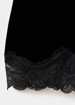 Velvet slip skirt with lace trim hem — Black 7