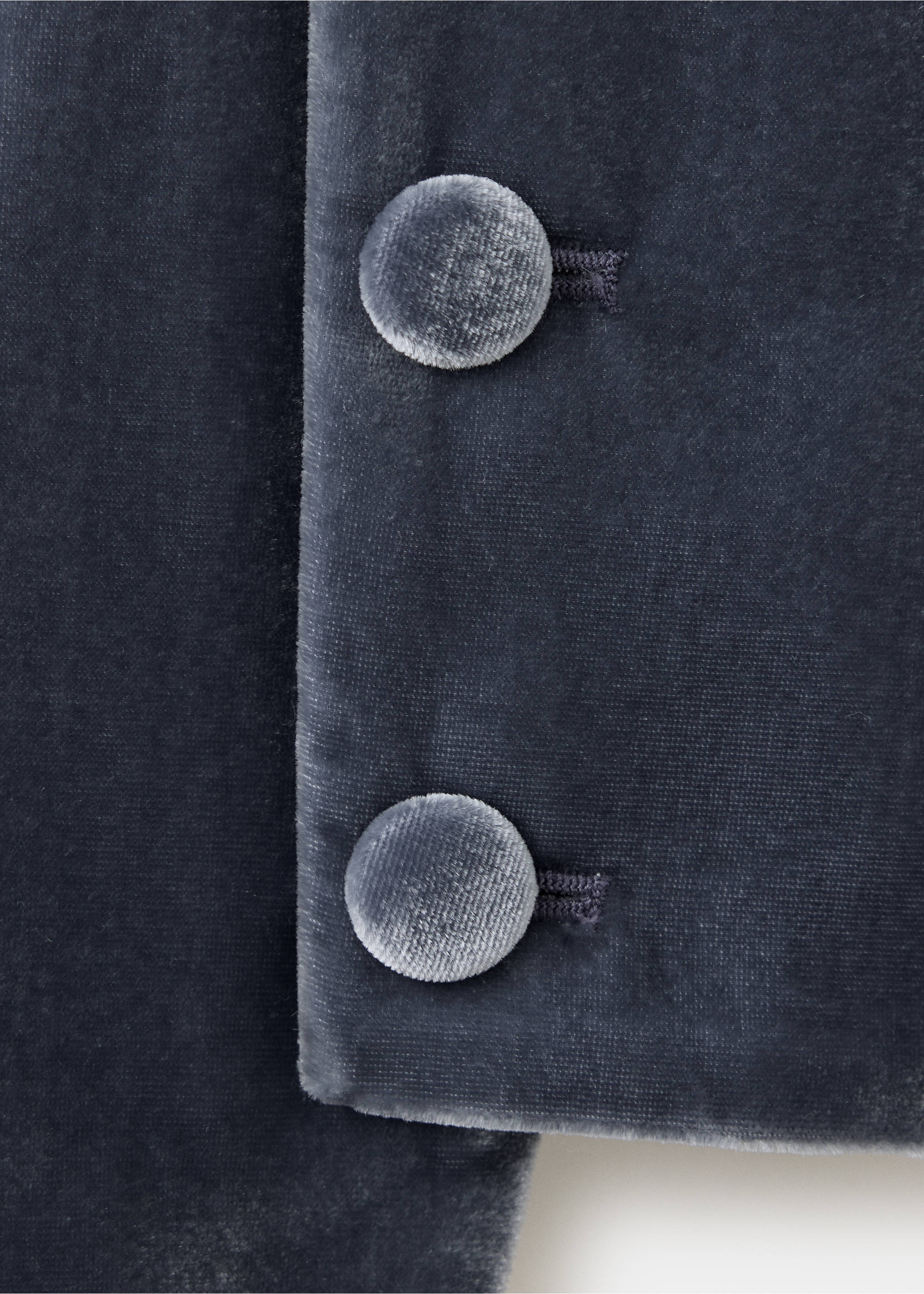 Close-up of a grey velvet blazer showing fabric texture and buttons., Grey. Ref: 37059137-00.