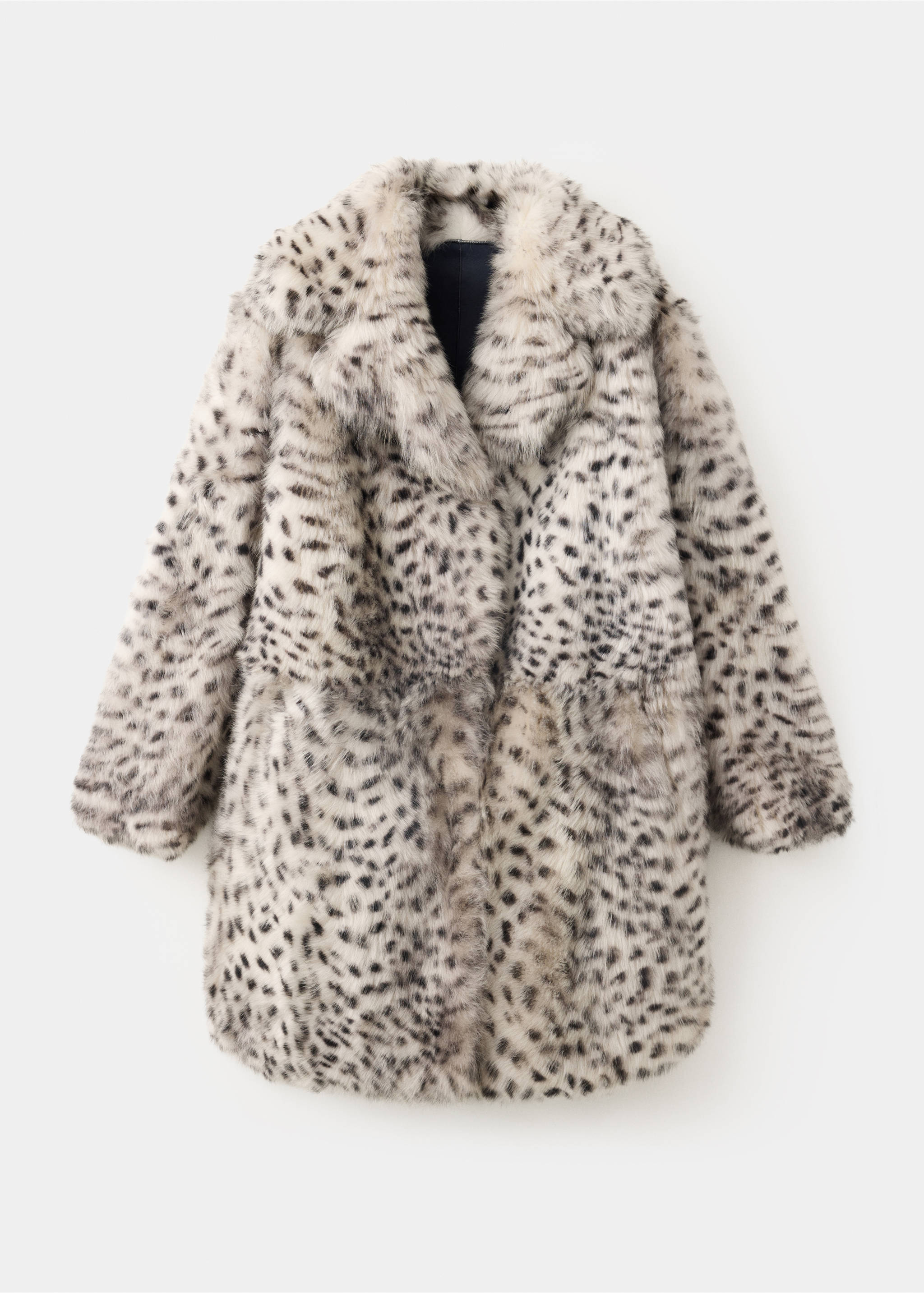 Spotted faux-fur coat with notched lapels and long sleeves., Ivory White. Ref: 37059142-00.