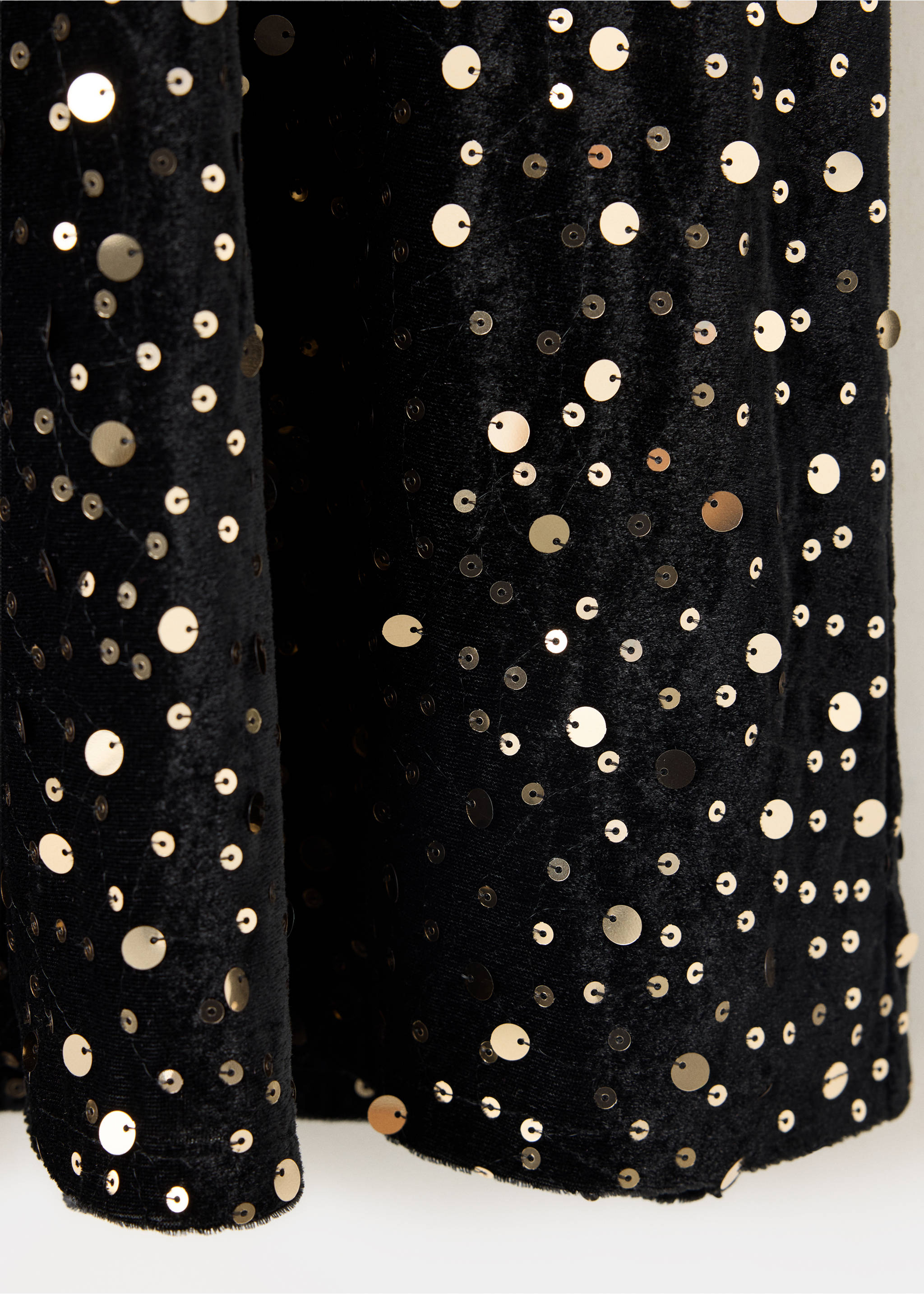 Black velvet dress detail with scattered gold sequins., Black. Ref: 37059208-00.