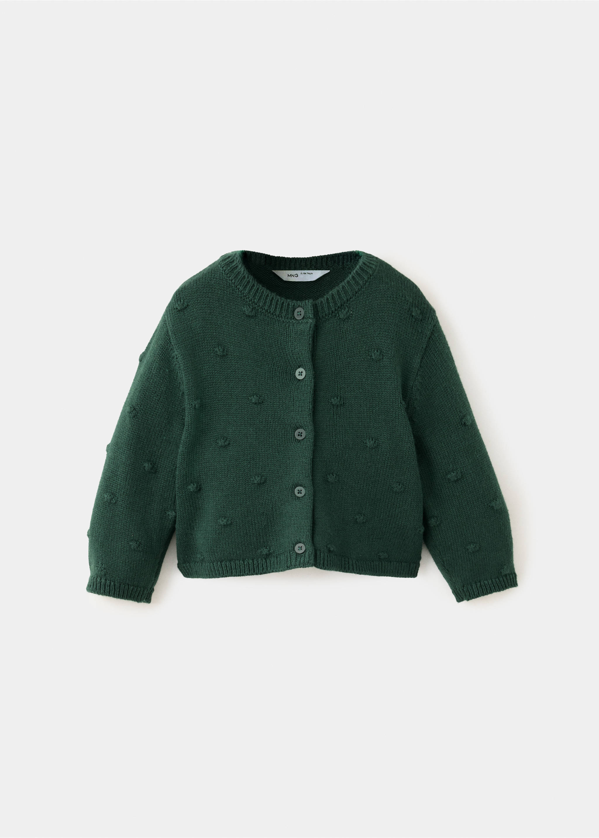 Dark green knitted cardigan with a round neck and raised bobble details., Green. Ref: 37059216-00.