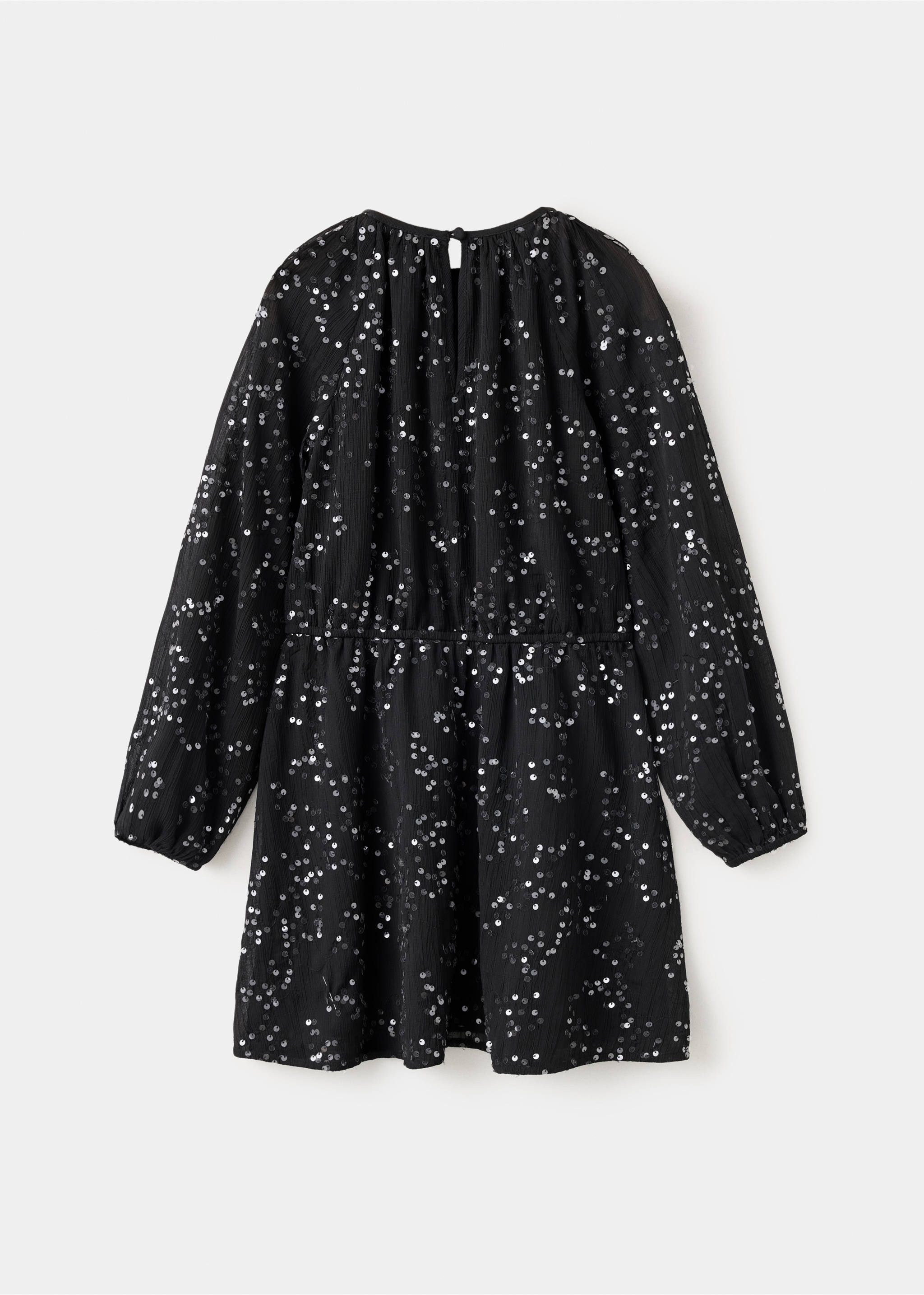 Back view of a black sequinned dress with long sleeves and a keyhole back., Black. Ref: 37059220-00.