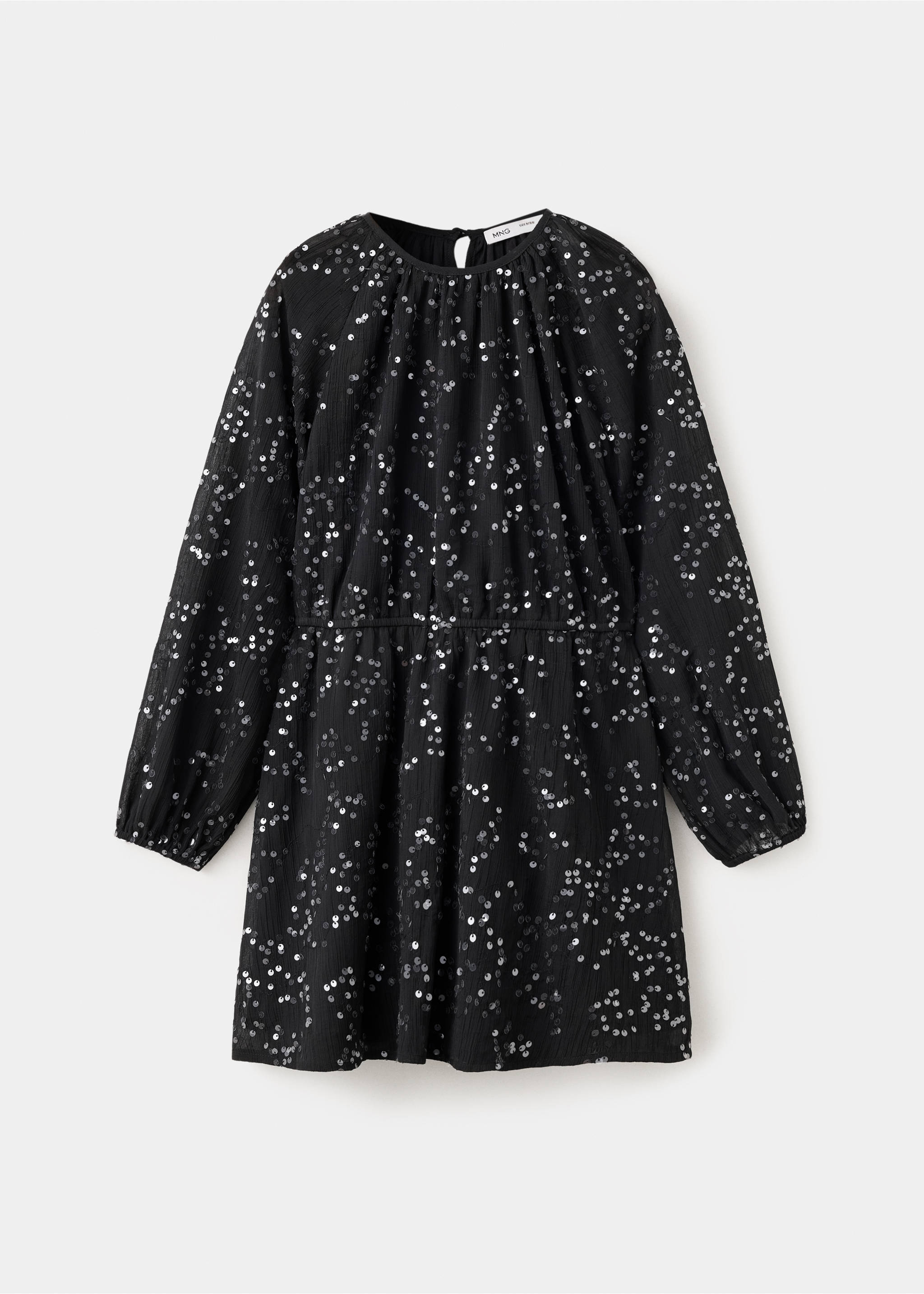 Black long-sleeved sequin dress with a round neckline and elasticated waist., Black. Ref: 37059220-00.