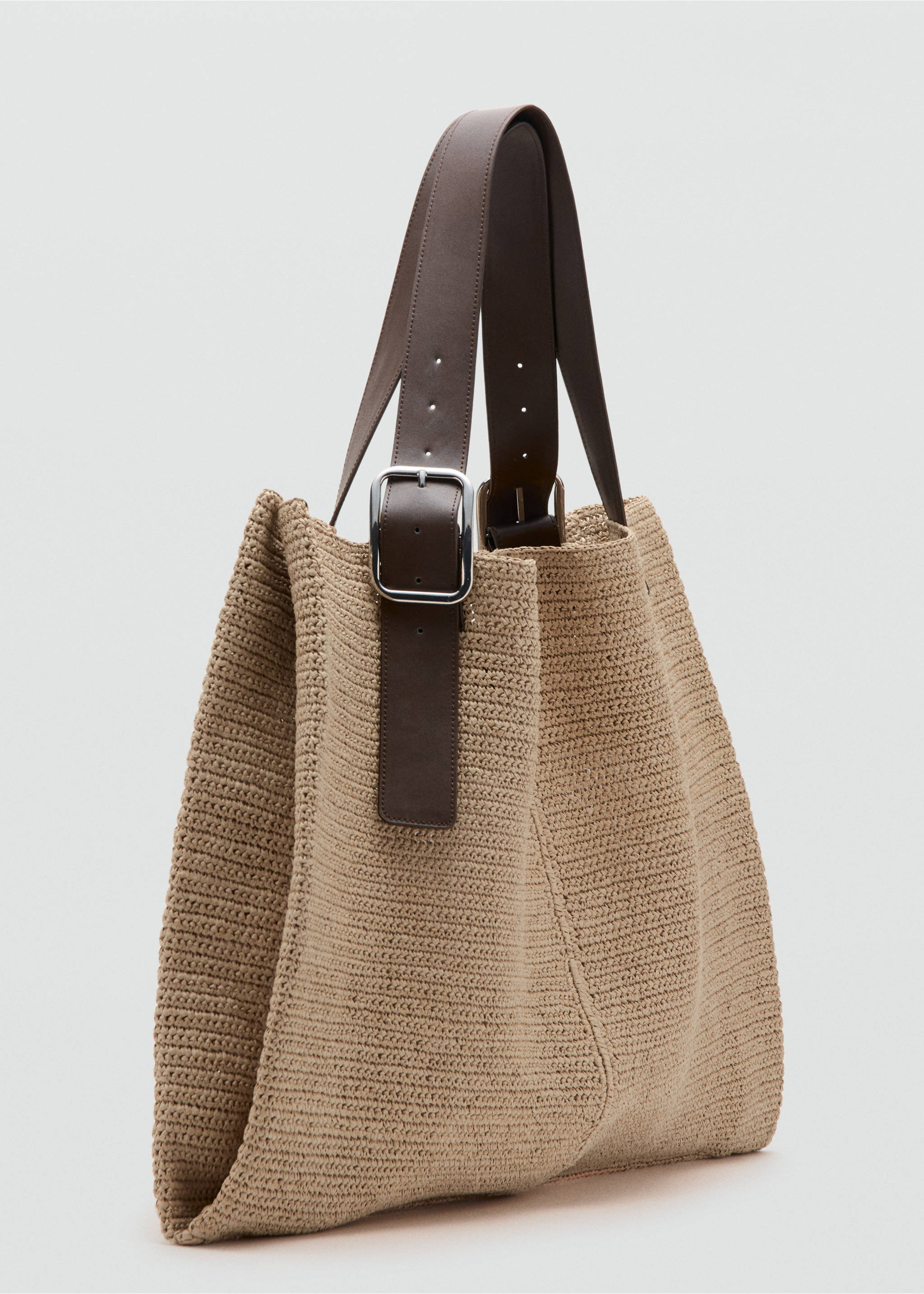 Natural fibre shopper bag with buckle detail - Medium plane, Beige. Ref: 37061326-00.