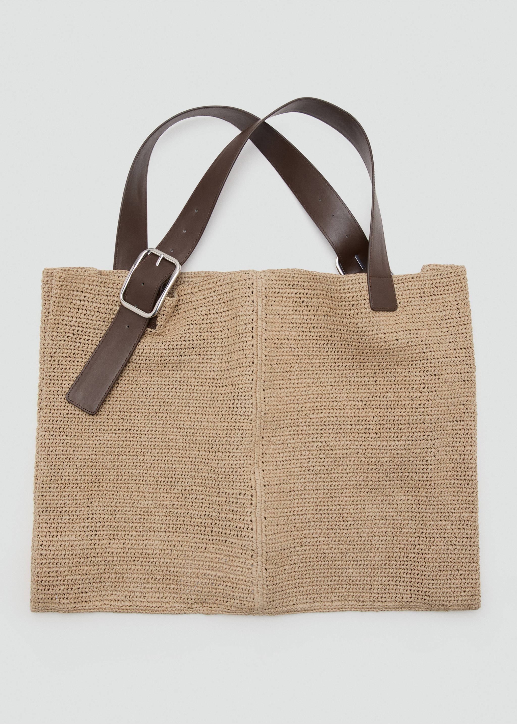 Natural fibre shopper bag with buckle detail - Details of the article 4, Beige. Ref: 37061326-00.