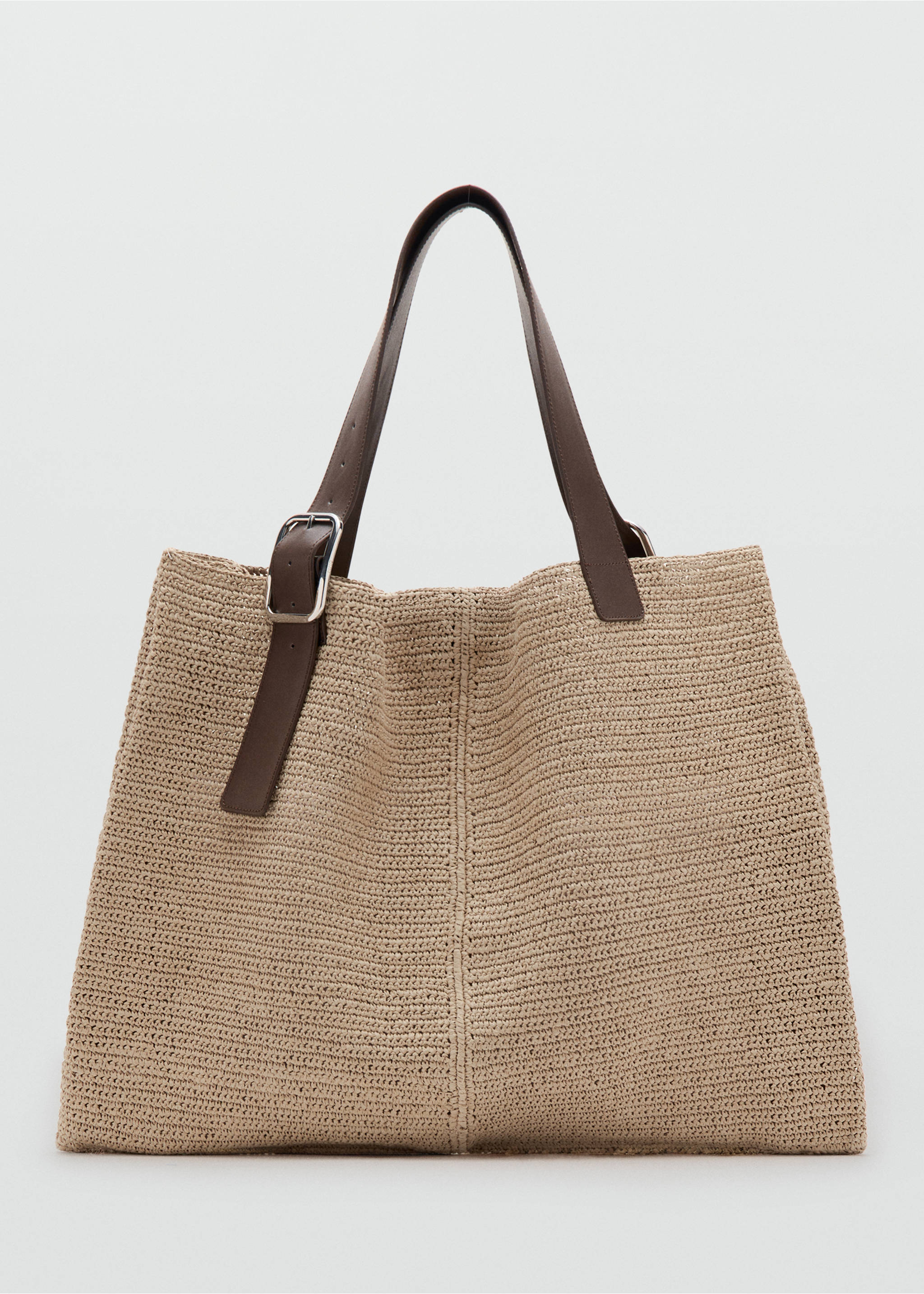 Natural fibre shopper bag with buckle detail - Article without model, Beige. Ref: 37061326-00.