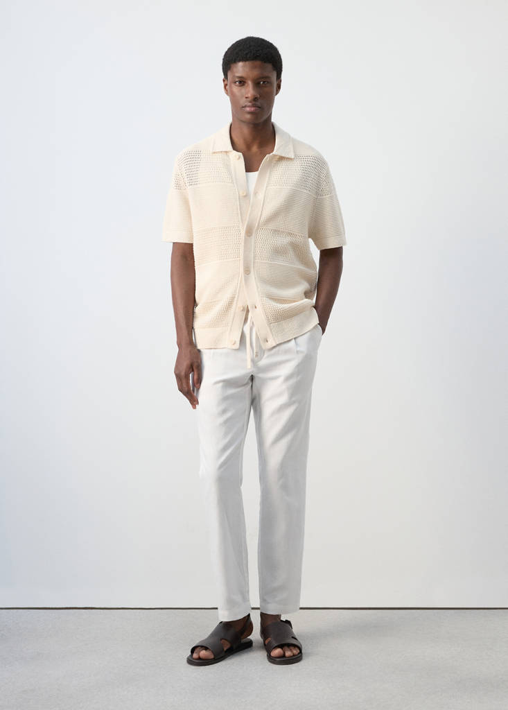 Slim fit cropped linen-cotton trousers — Off White