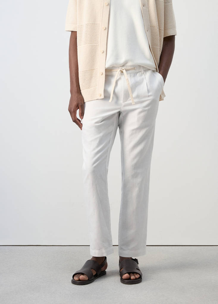 Slim fit cropped linen-cotton trousers — Off White