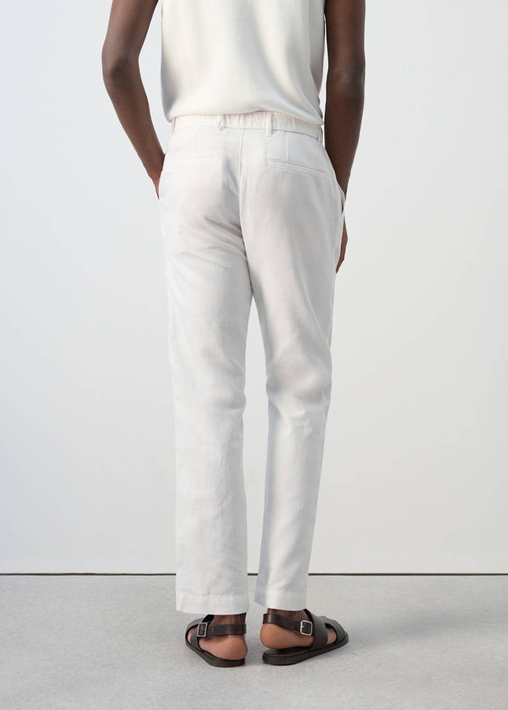 Slim fit cropped linen-cotton trousers — Off White