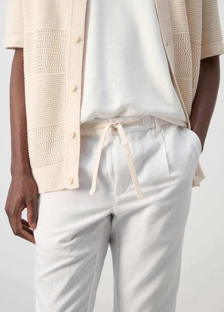 Slim fit cropped linen-cotton trousers — Off White