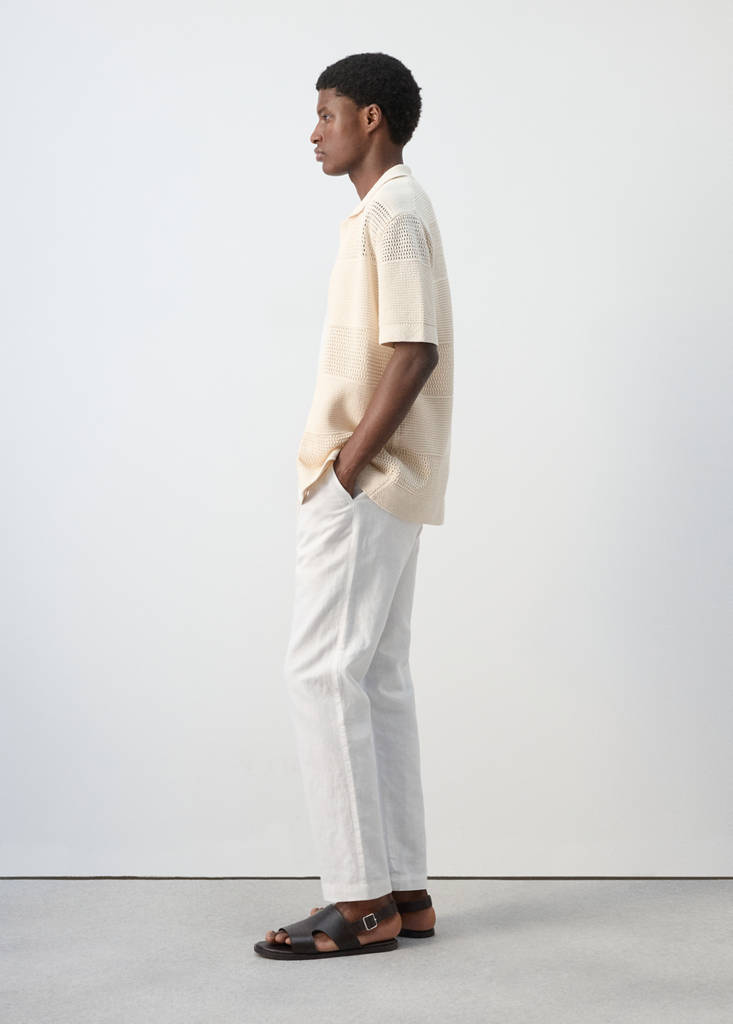Slim fit cropped linen-cotton trousers — Off White