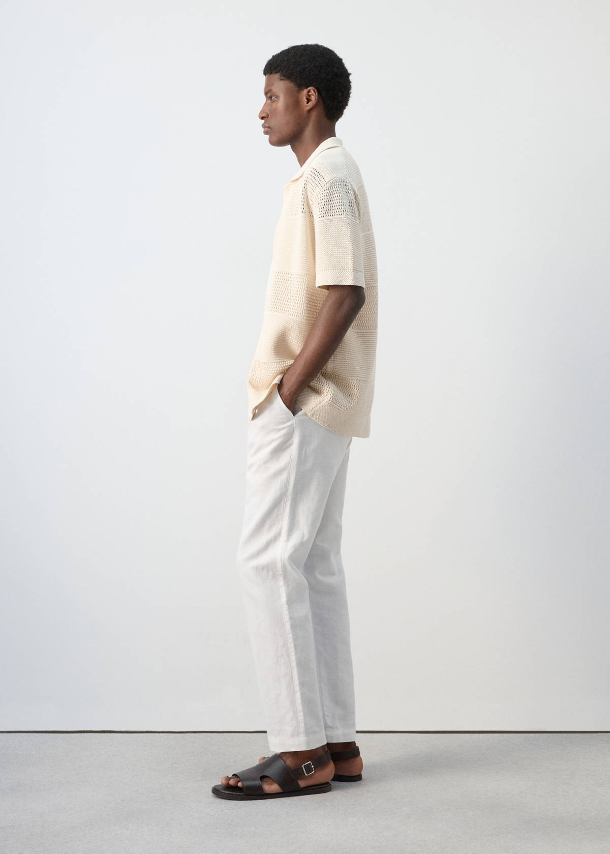 Slim fit cropped linen-cotton trousers — Off White