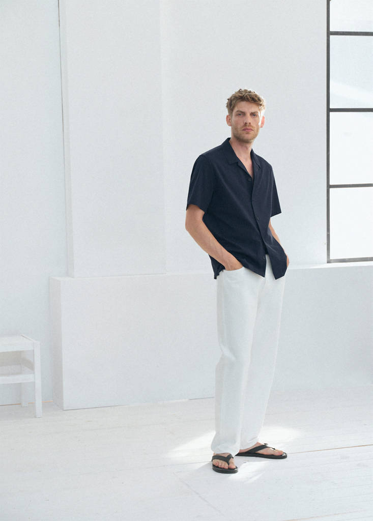 Slim fit cropped linen-cotton trousers — Off White
