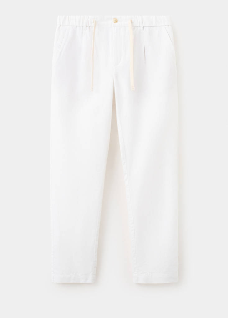 Slim fit cropped linen-cotton trousers — Off White