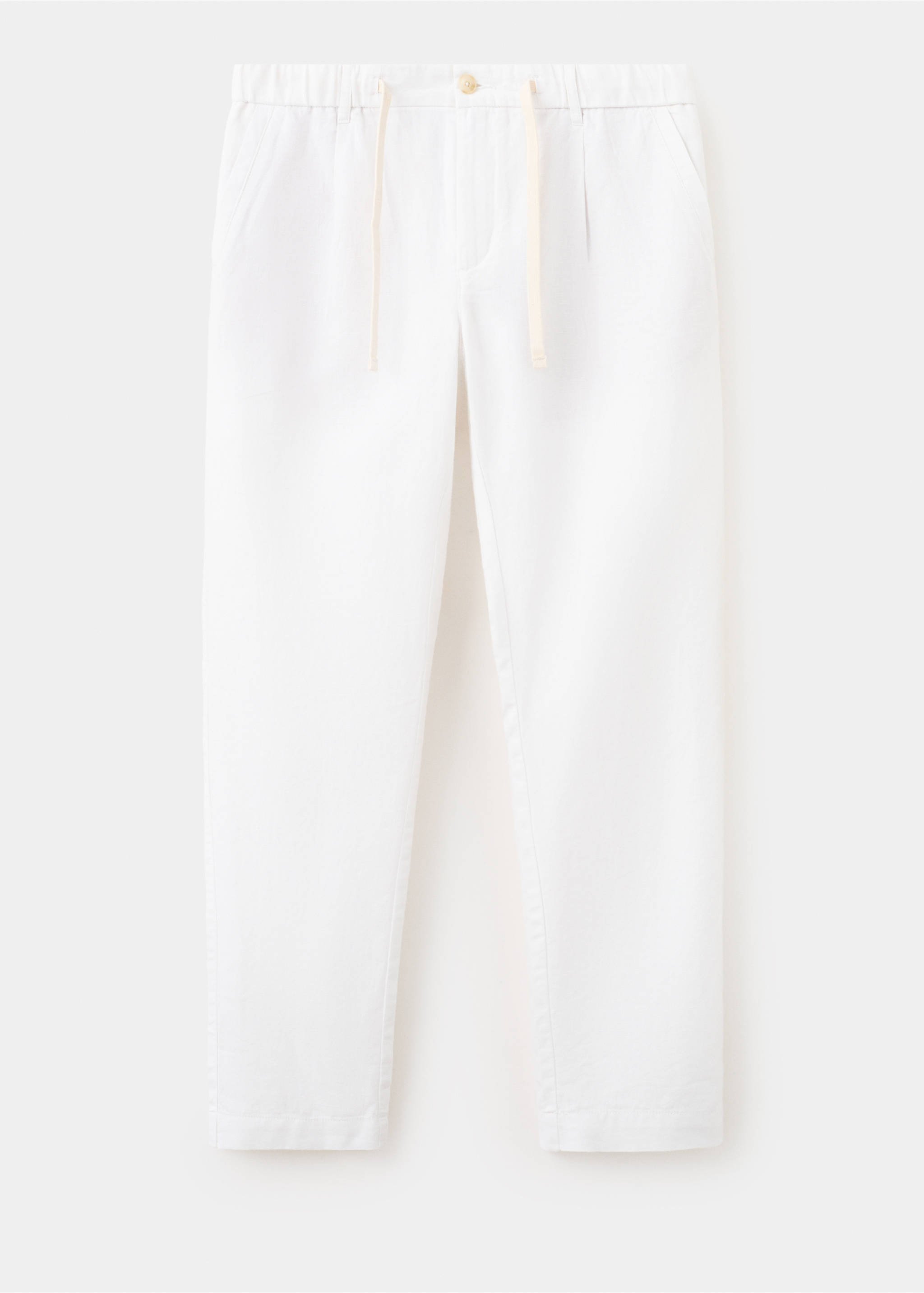 Pantalon en lin et coton coupe slim cropped - Article sans modèle, Blanc cassé. Ref: 37061331-00.