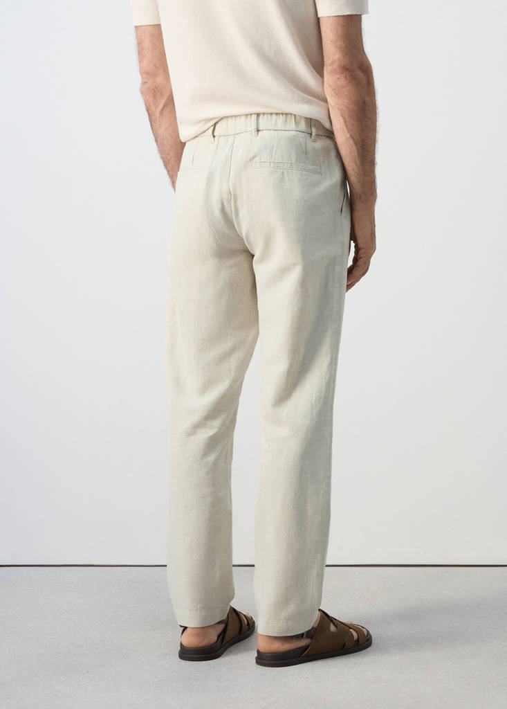 Slim fit cropped linen-cotton trousers — Ecru