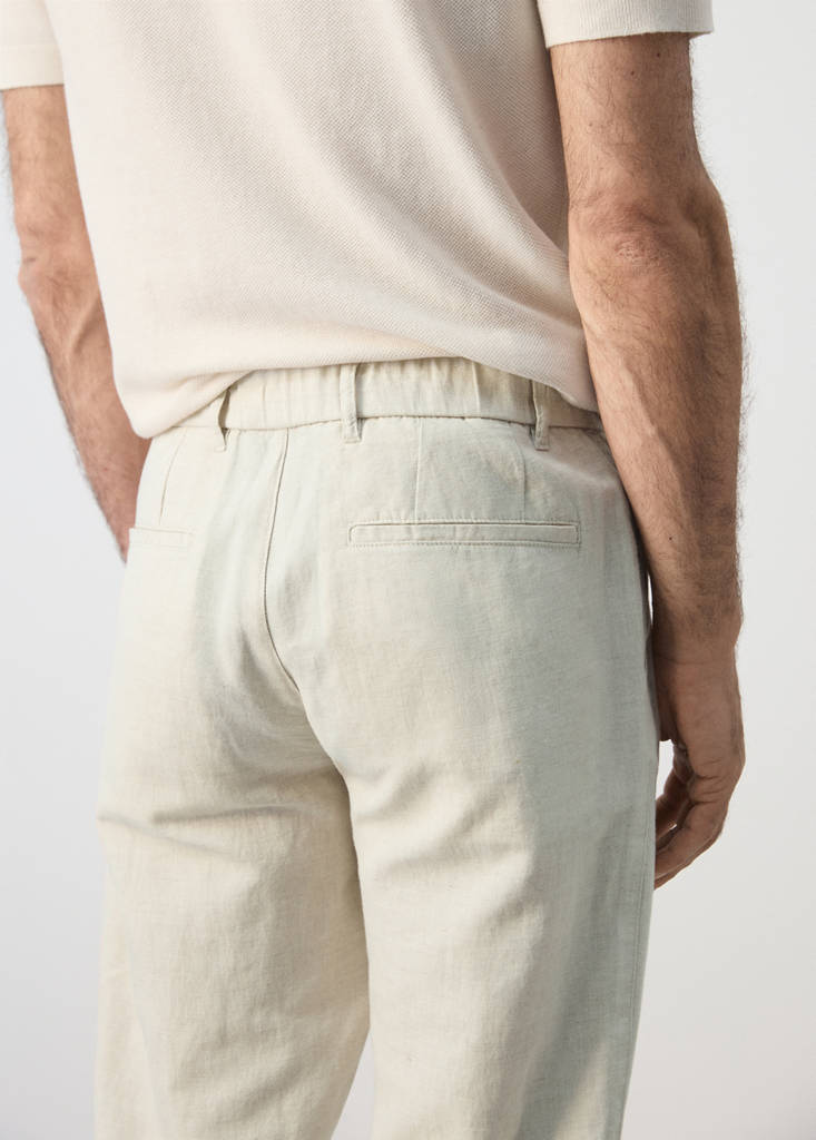 Slim fit cropped linen-cotton trousers — Ecru