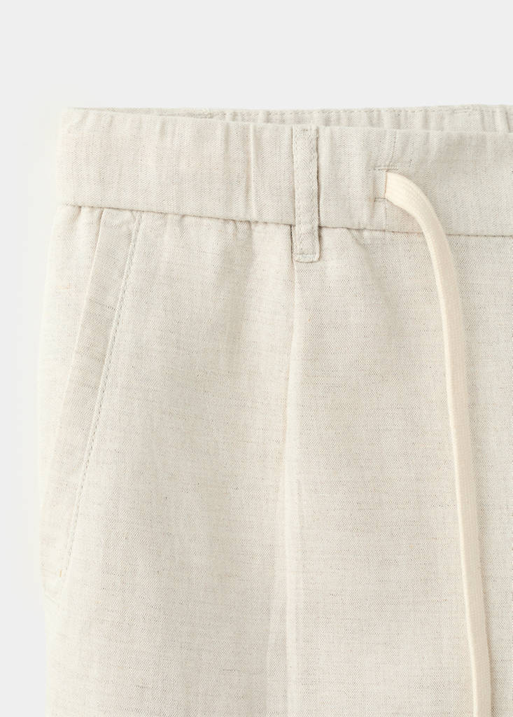 Slim fit cropped linen-cotton trousers — Ecru