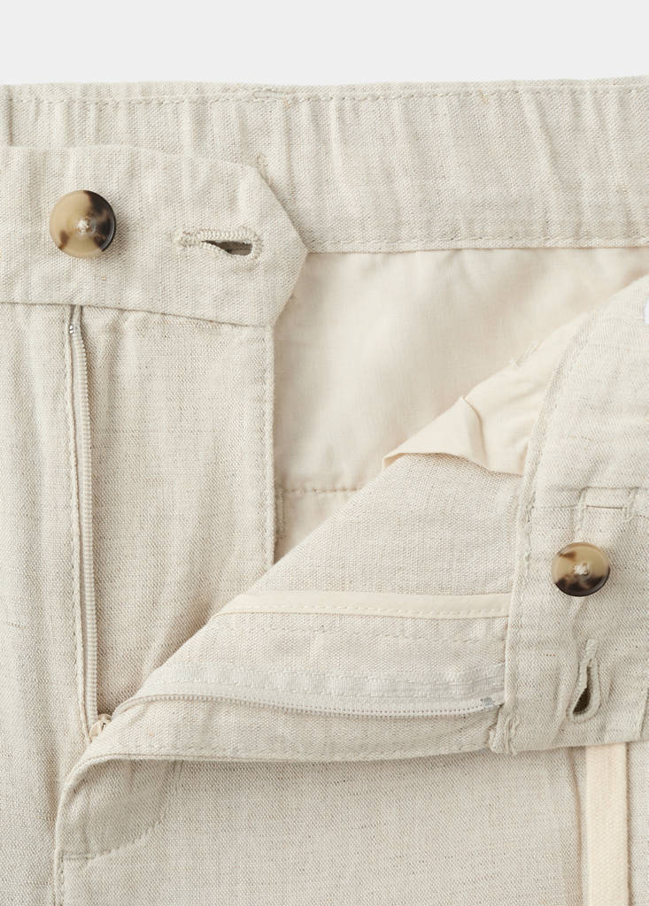 Slim fit cropped linen-cotton trousers — Ecru