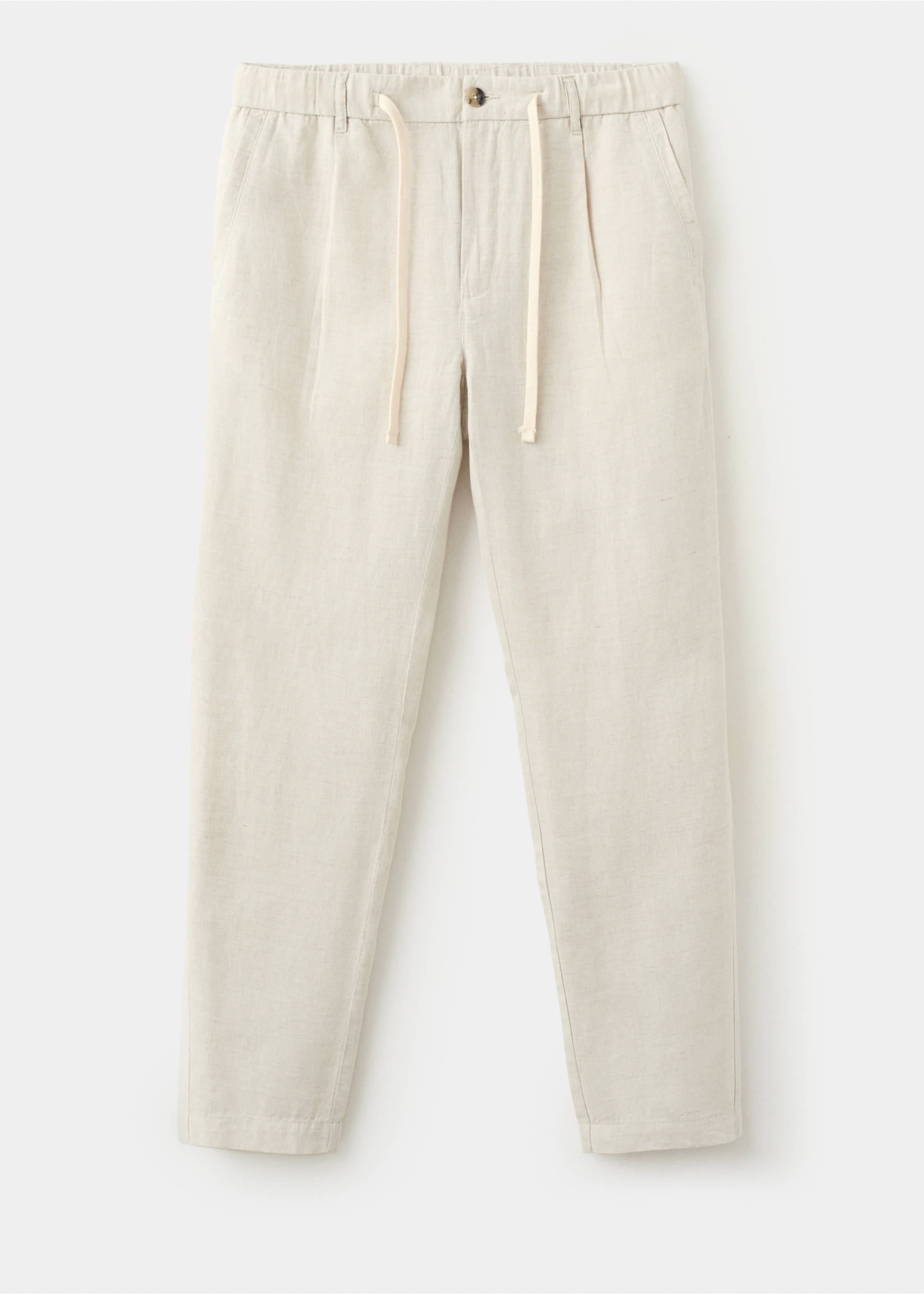 Pantalon en lin et coton coupe slim cropped - Article sans modèle, Écru. Ref: 37061331-00.