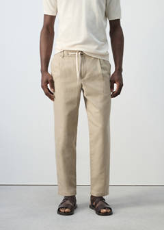 Slim fit cropped linen-cotton trousers — Beige 1