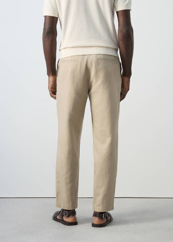 Slim fit cropped linen-cotton trousers — Beige