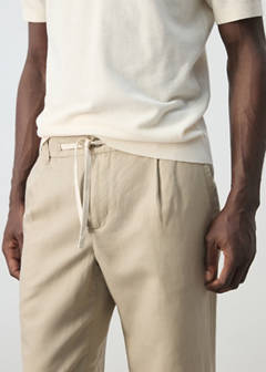Slim fit cropped linen-cotton trousers — Beige 4