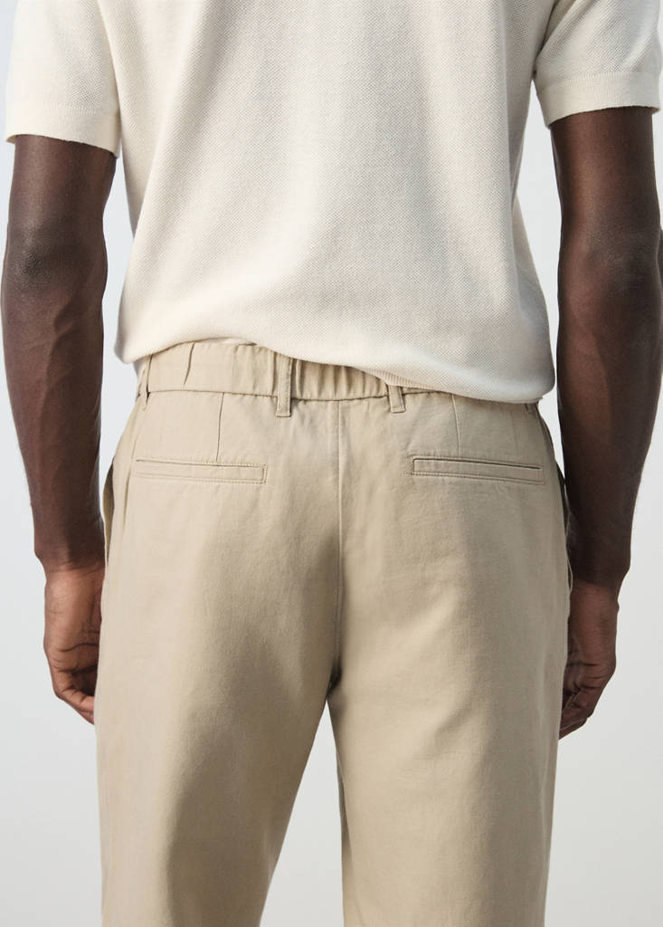 Slim fit cropped linen-cotton trousers — Beige