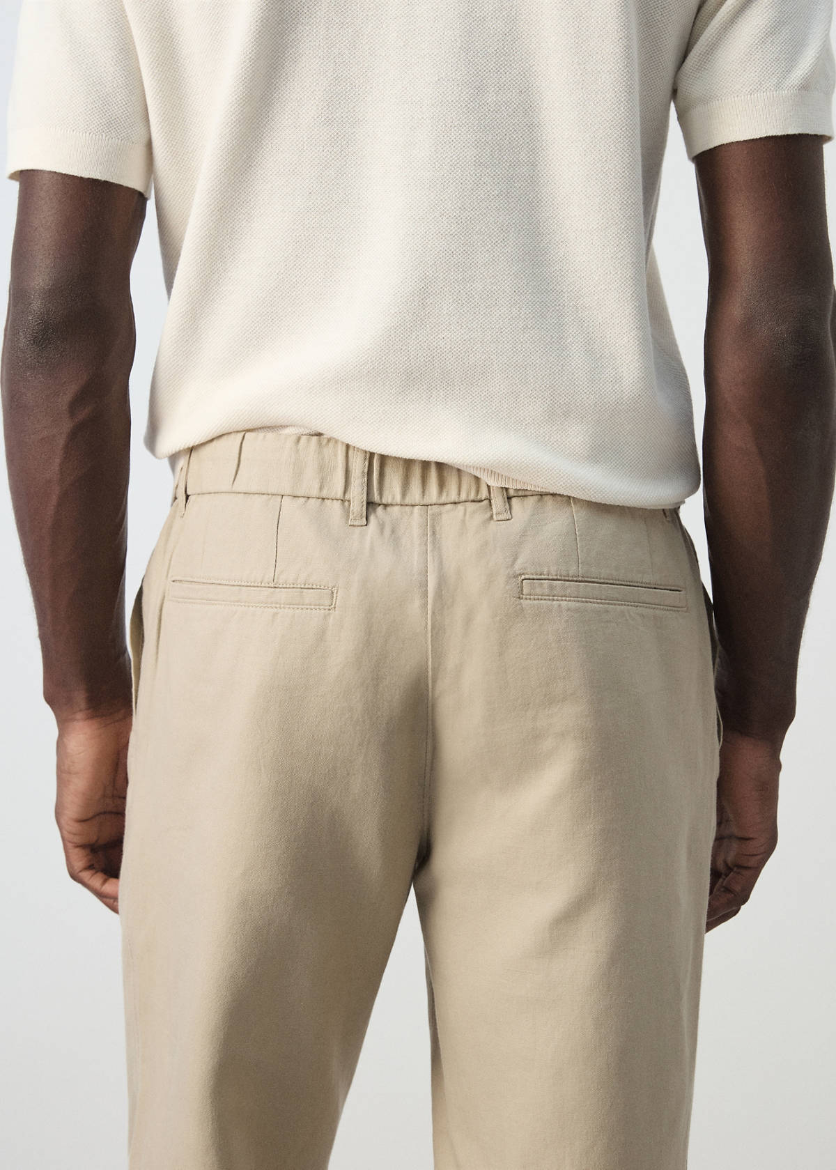 Slim fit cropped linen-cotton trousers — Beige