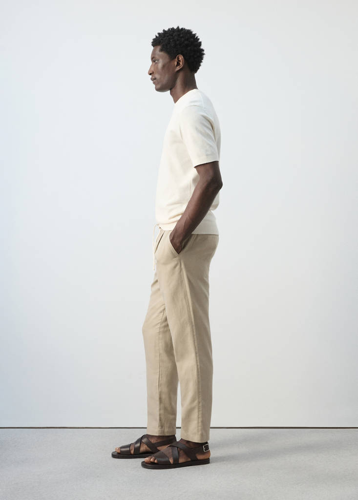 Slim fit cropped linen-cotton trousers — Beige