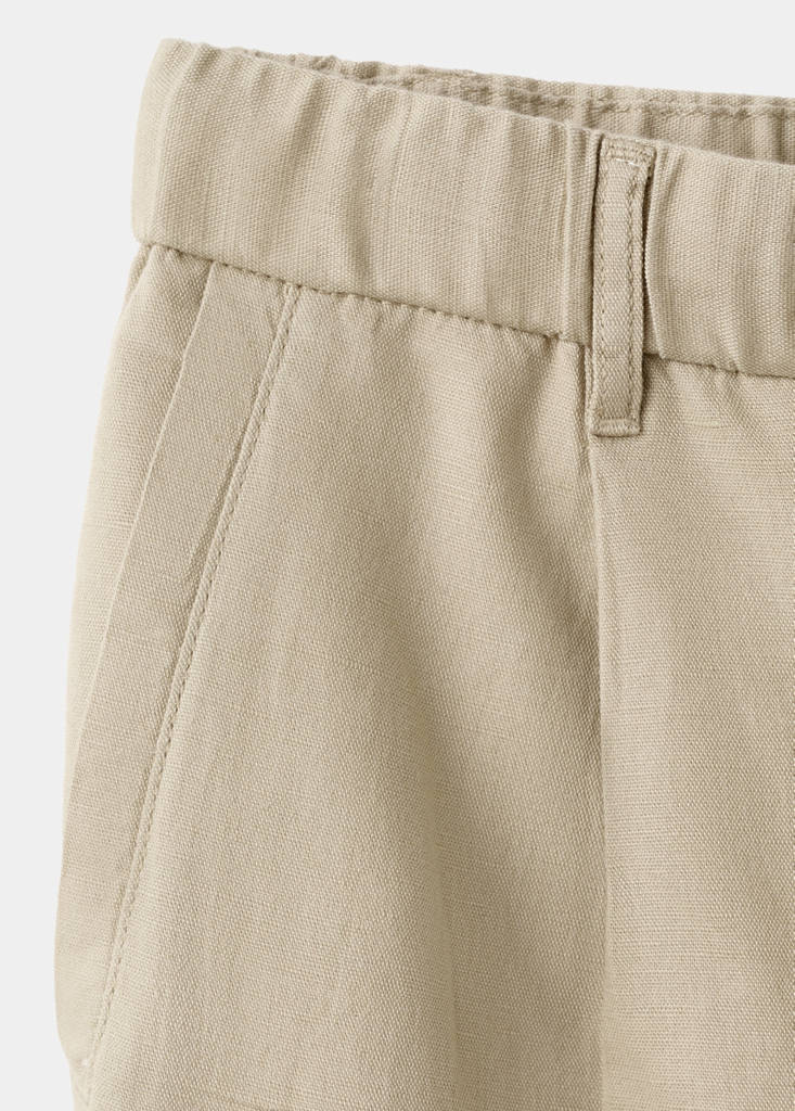 Slim fit cropped linen-cotton trousers — Beige