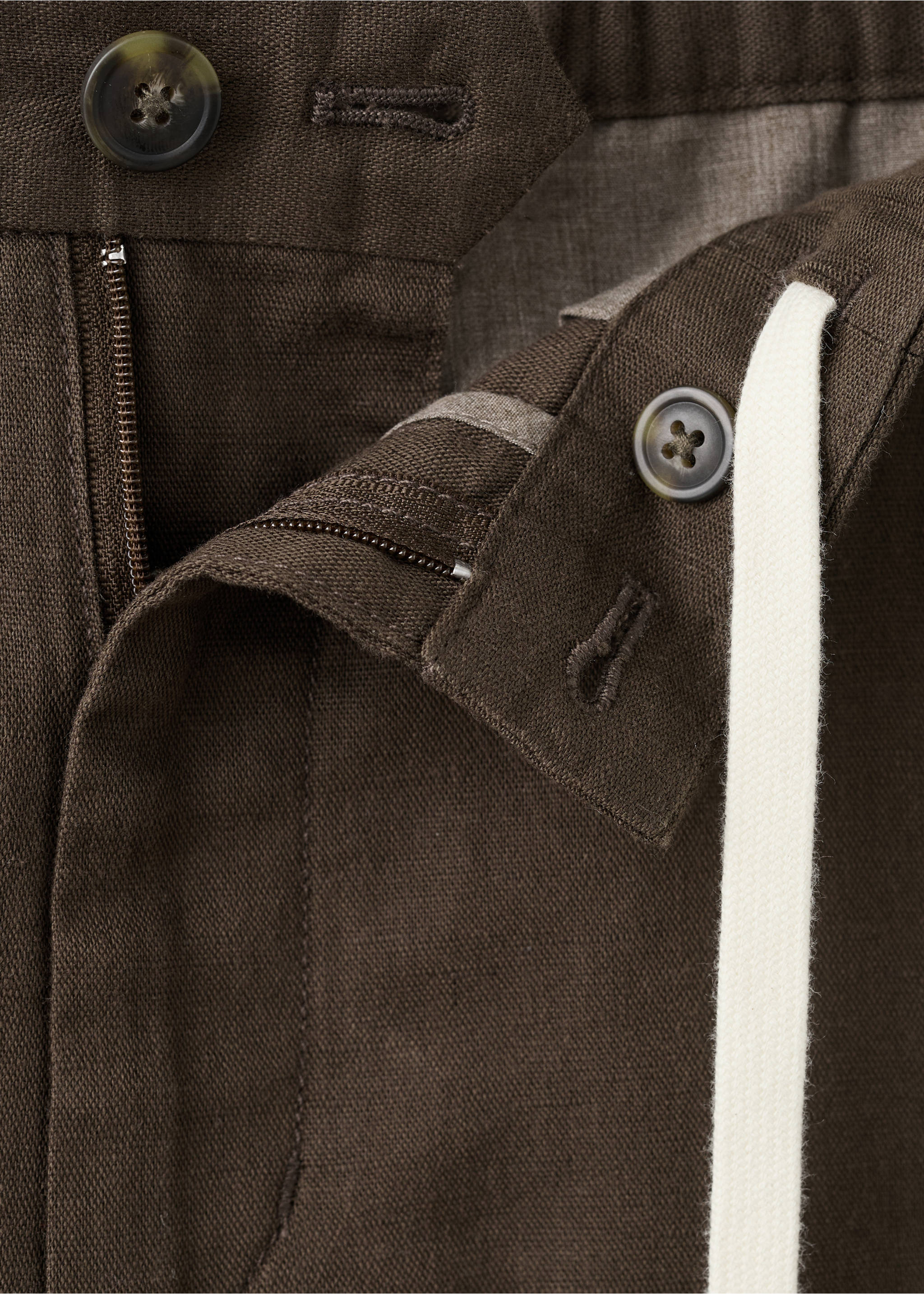 Pantalon en lin et coton coupe slim cropped - Détail de l'article 8, Beige. Ref: 37061331-00.