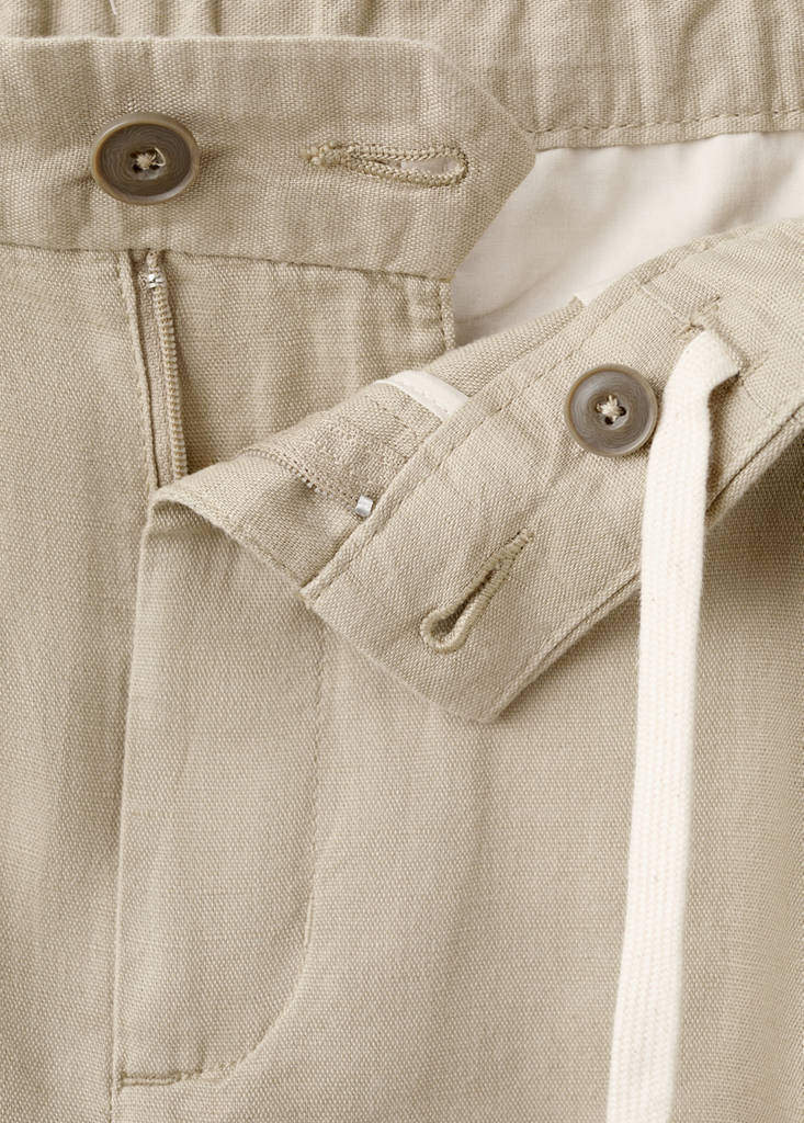 Slim fit cropped linen-cotton trousers — Beige