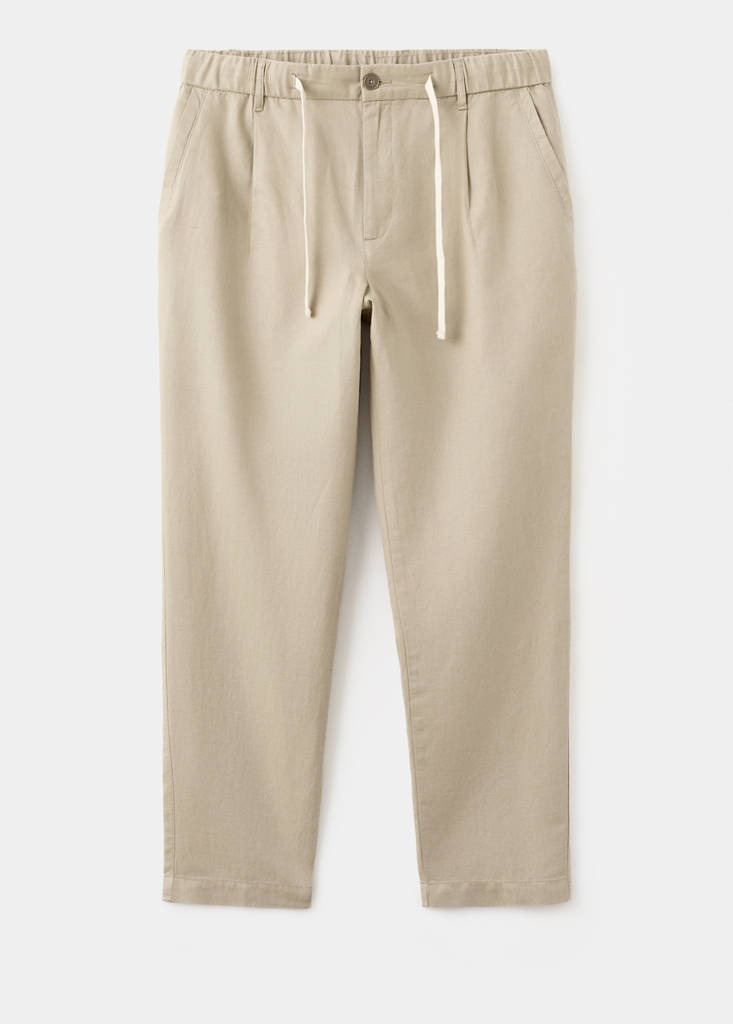 Slim fit cropped linen-cotton trousers — Beige
