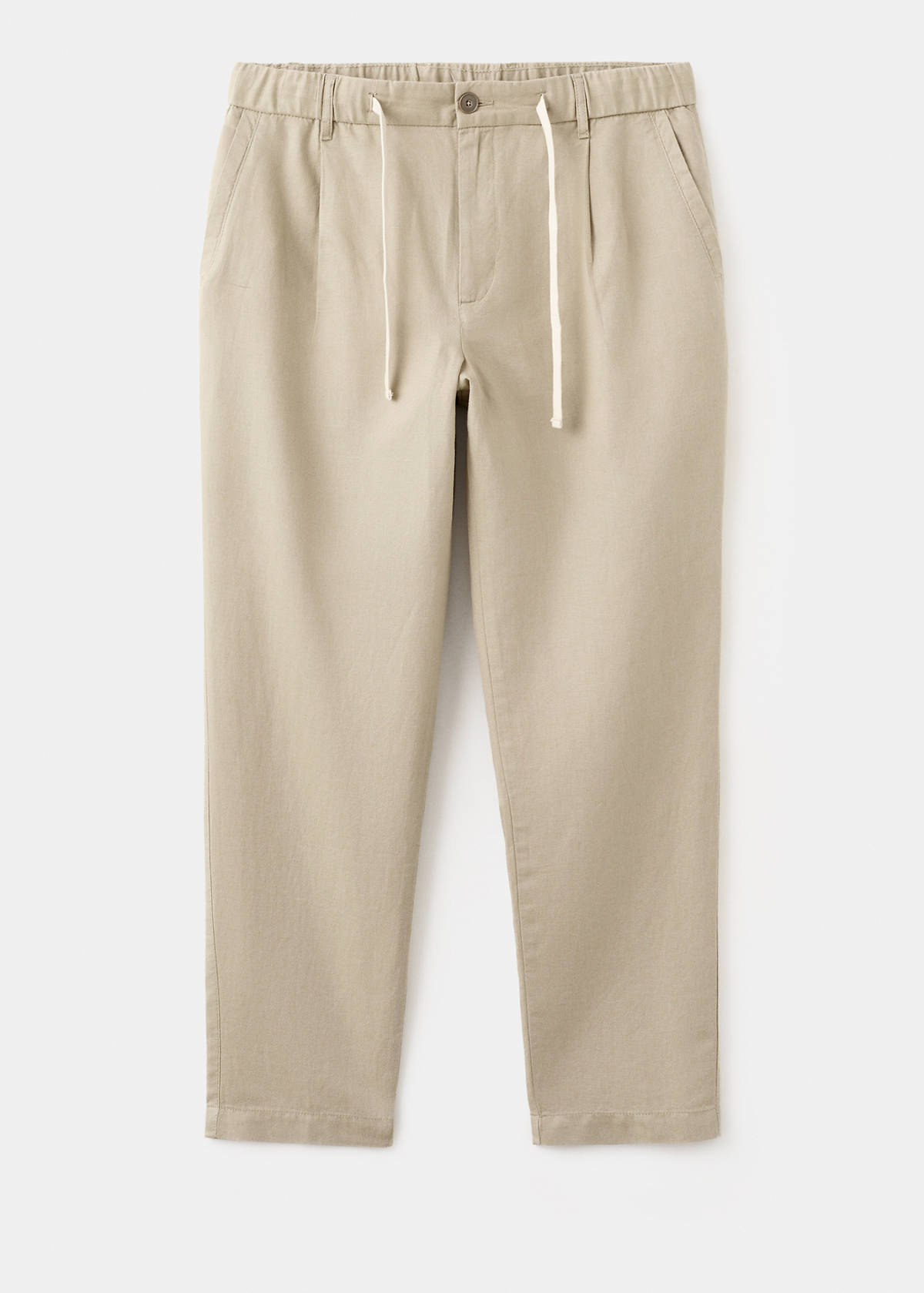 Slim fit cropped linen-cotton trousers — Beige