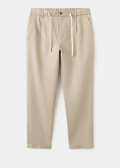 Slim fit cropped linen-cotton trousers — Beige 8