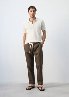Slim fit cropped linen-cotton trousers — Chocolate 2