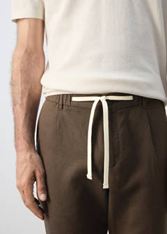 Slim fit cropped linen-cotton trousers — Chocolate 4