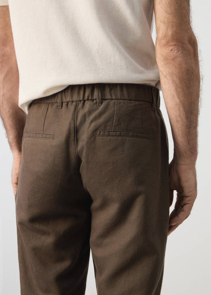 Slim fit cropped linen-cotton trousers — Chocolate