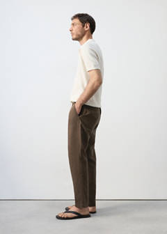 Slim fit cropped linen-cotton trousers — Chocolate 5