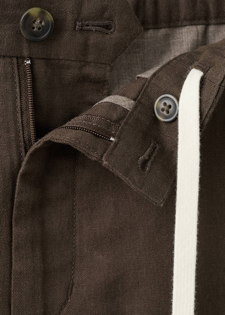Slim fit cropped linen-cotton trousers — Chocolate