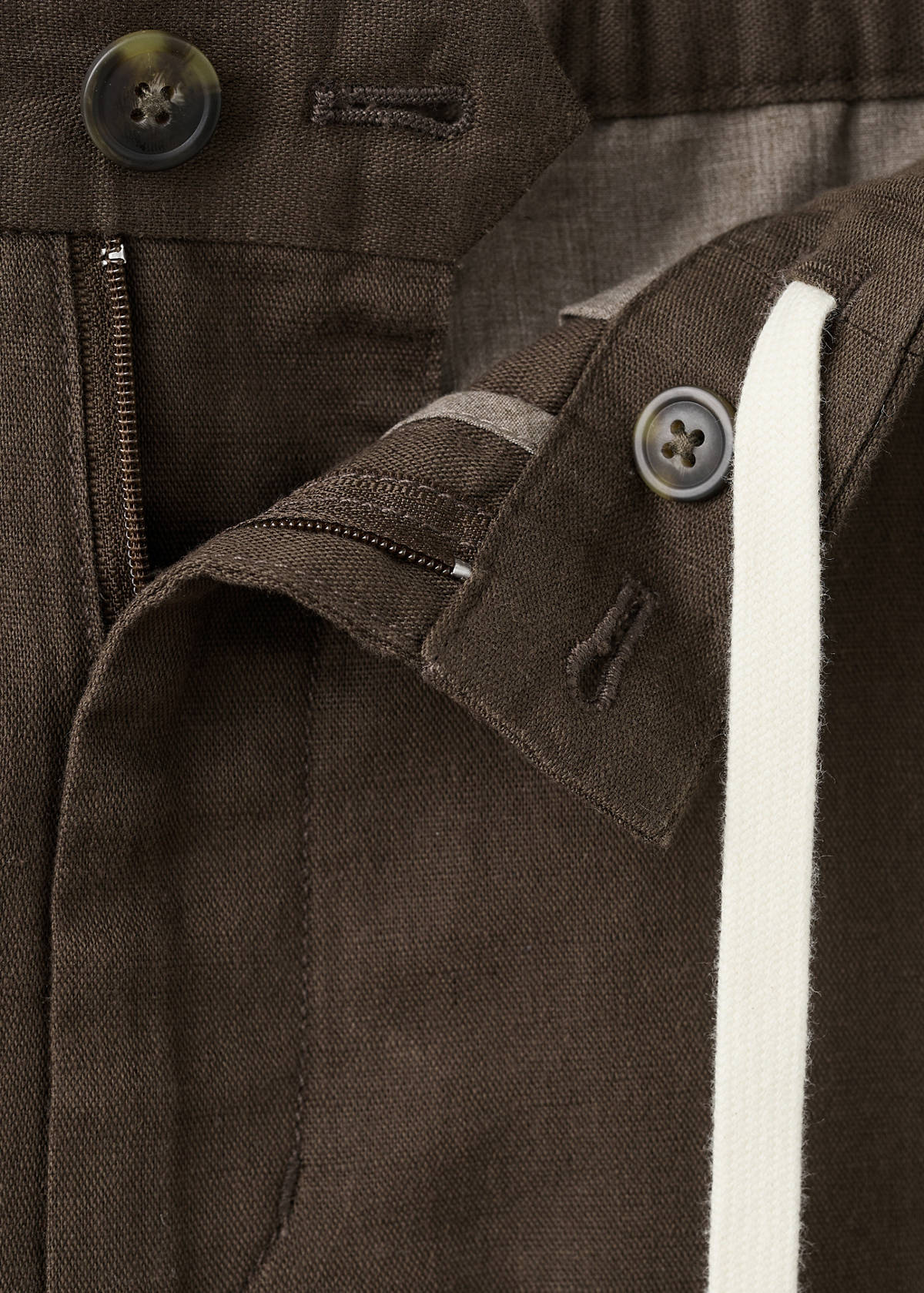 Slim fit cropped linen-cotton trousers — Chocolate