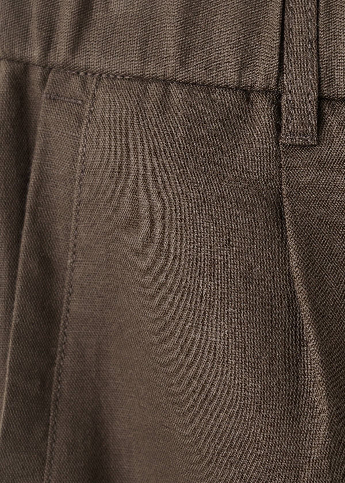 Slim fit cropped linen-cotton trousers — Chocolate