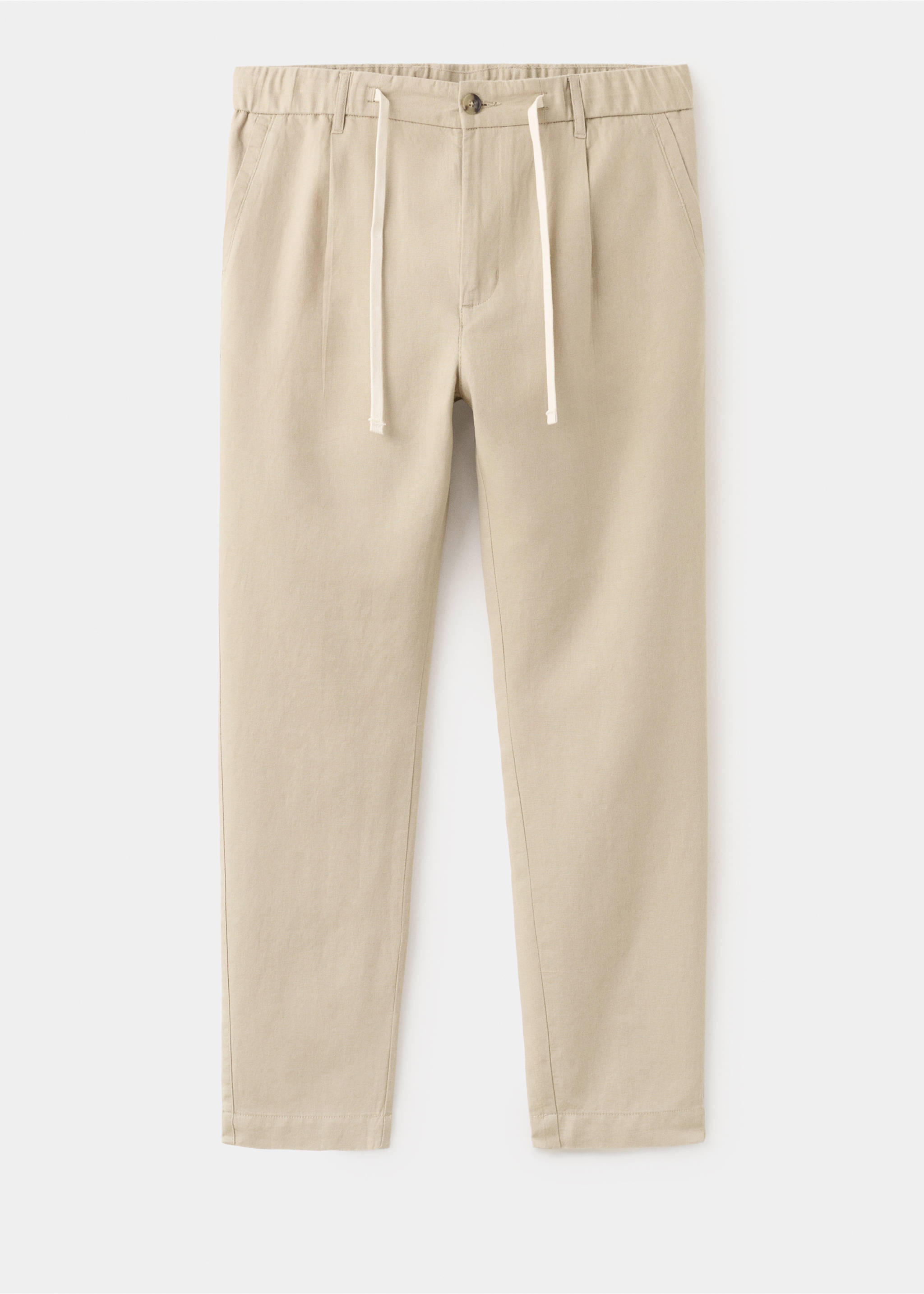Pantalon en lin et coton coupe slim cropped - Article sans modèle, Chocolat. Ref: 37061331-00.