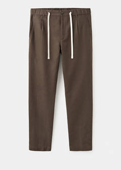 Slim fit cropped linen-cotton trousers — Chocolate 8