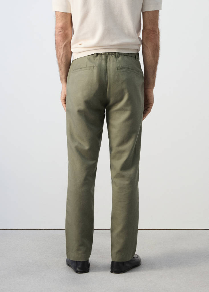 Slim fit cropped linen-cotton trousers — Forest Green